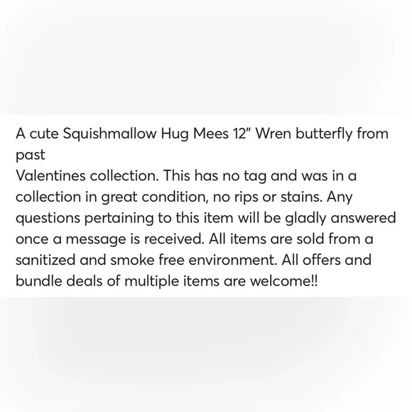 Squishmallows Wren 12” butterfly Hug Mees valentines collection - Picture 13 of 13